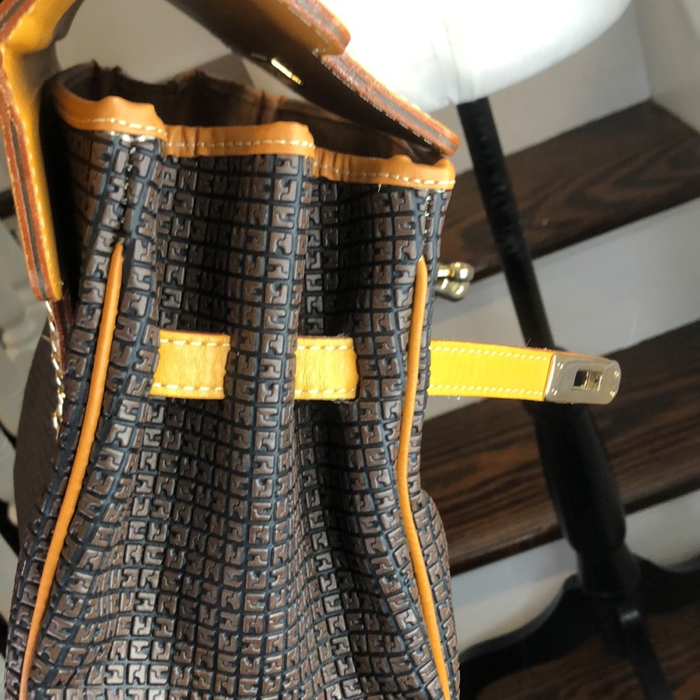 TED LAPIDUS Caramel Leather Top Handle & Monogram Logo Vinyl Crossbody Satchel - Picture 7 of 16